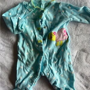 Carter's Light Blue Polka Dot Footed One-Piece with Turtle Appliqué
